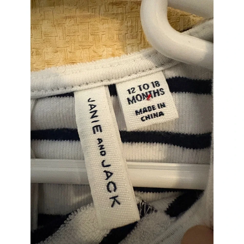 Janie and Jack Kids Navy White Striped Terry Cloth Flutter Sleeve Top 12-18M